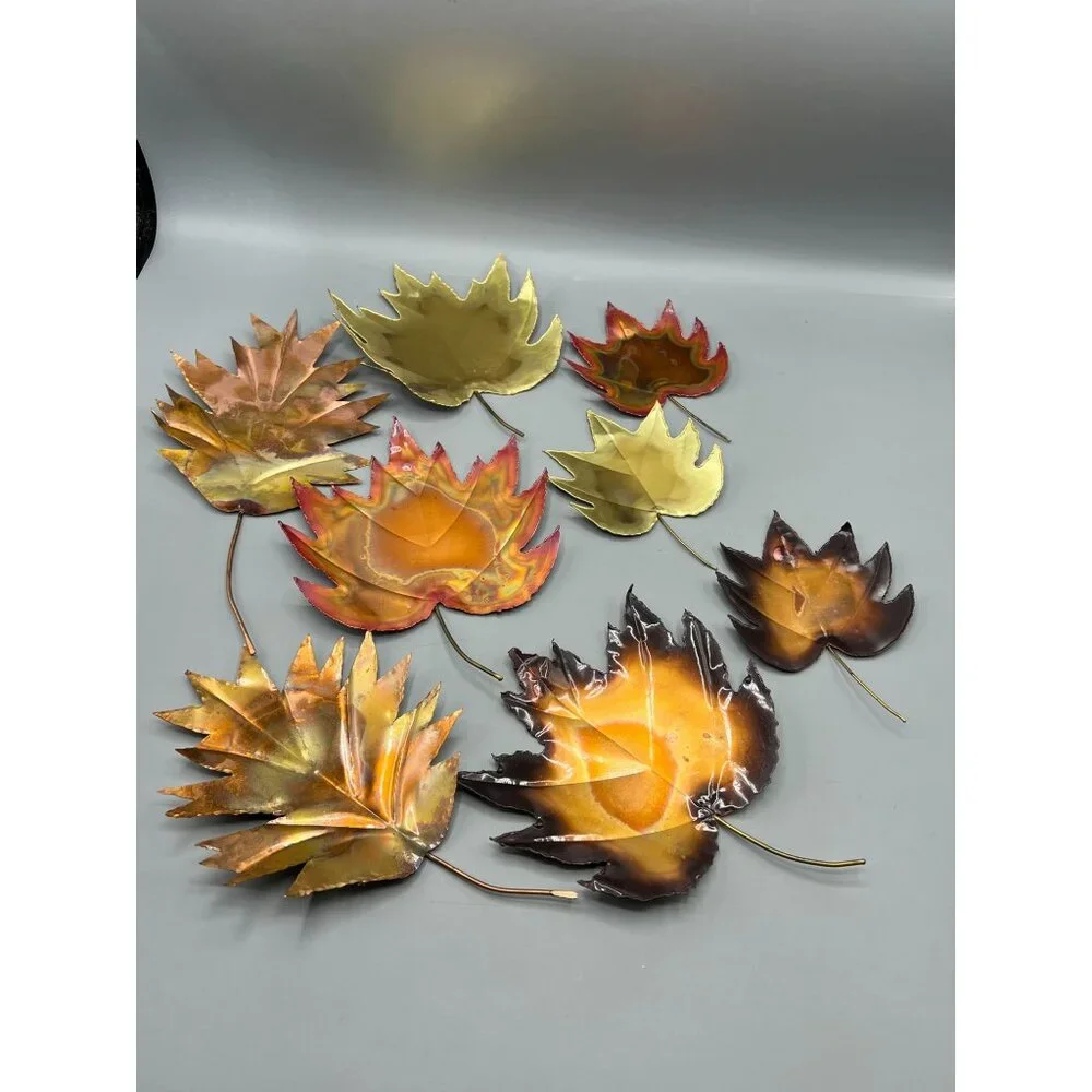 8 Handcrafted Metal Fall Leaf Copper Color Brass MCM Wall Art Ozark Mountain 6